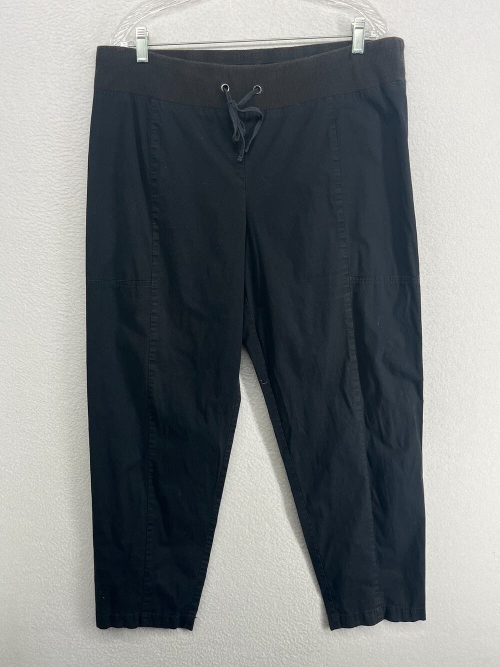 EILEEN FISHER Pants L Organic Cotton Stretch Poplin Rib Jersey Waistband Black